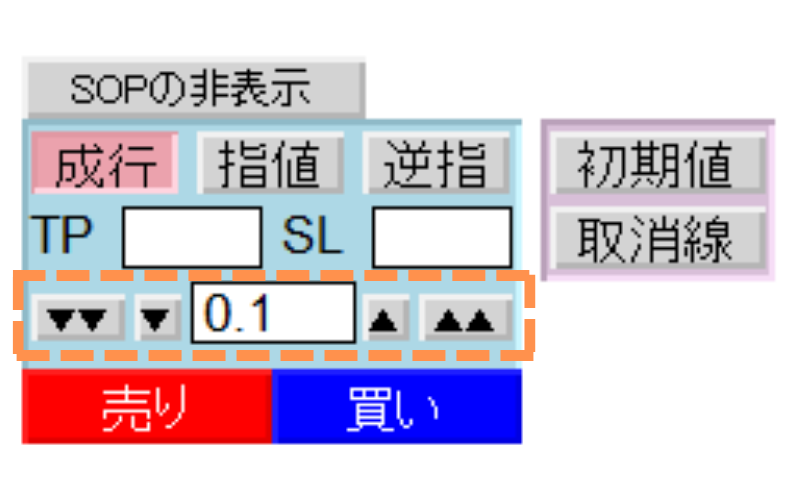 ロット数入力欄と増減ボタン