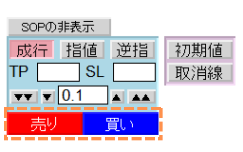 注文ボタン(売り、買い)